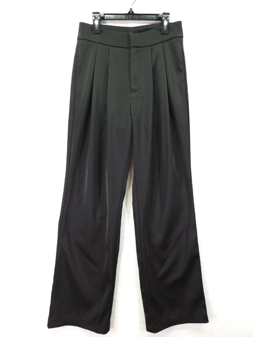 Forever 21 Womens Size Small Black Satin Pleated Wide Leg Trousers Dress Pants